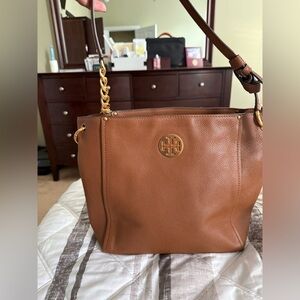 Tory Burch Brown Leather Shoulder Bag with Gold Hardware